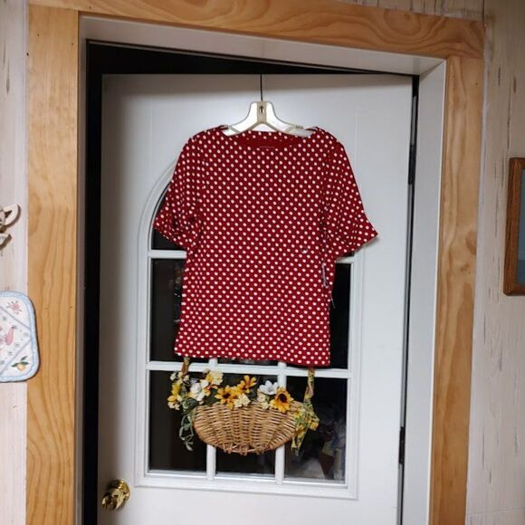 New Hasting & Smith Red White Polka Dot Top Size Women's Petite Small - Picture 1 of 2